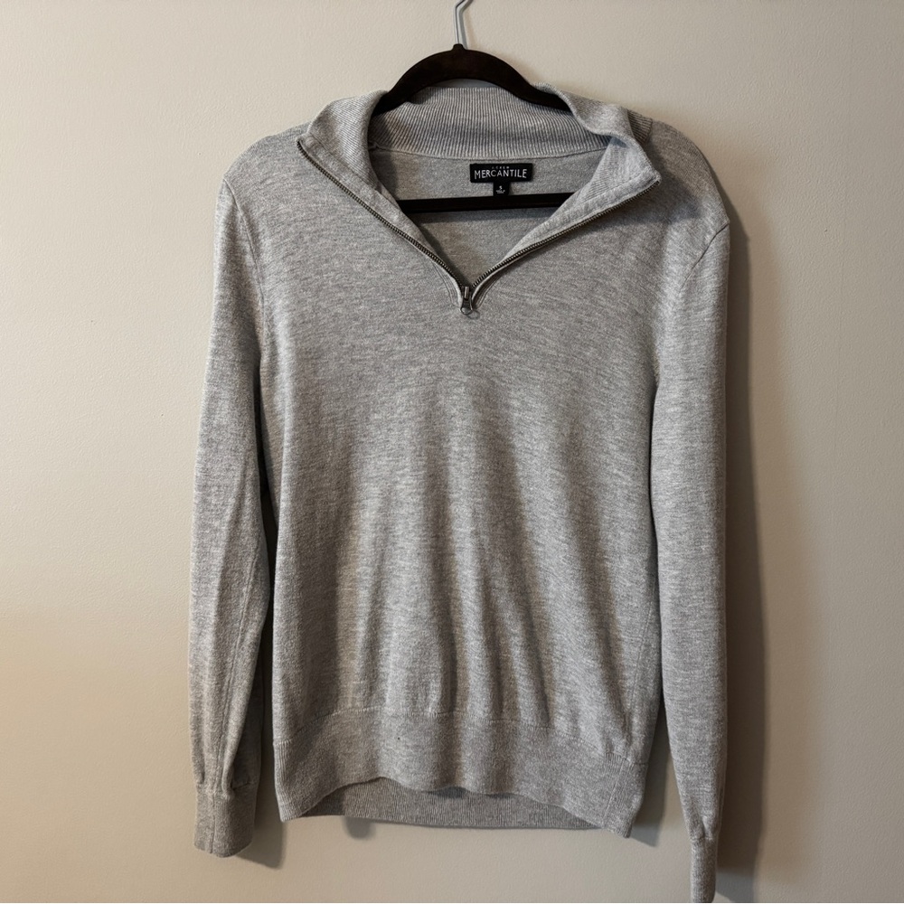 J Crew Mercantile Men's Gray Quarter-Zip Sweater Size S Wool/Cotton Blend